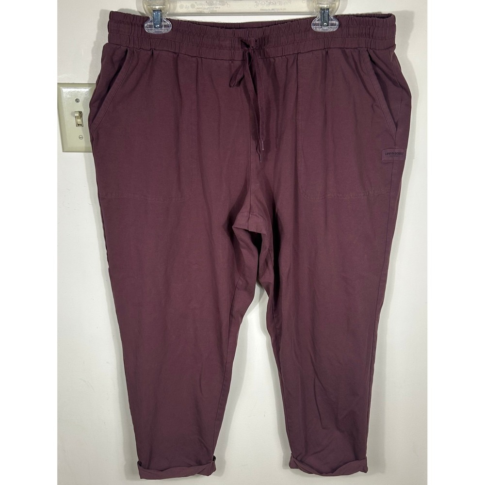 Life is Good Crusher Flex Pants Womens XL Plum Drawstring Cotton Pull On Comfy